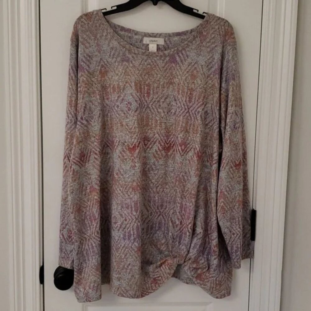 Cozy Ombre Print Long Sleeve Top with Knot Detail 3X Women Plus CJ Banks